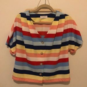 Elodie Colorful Striped Button Down Blouse
